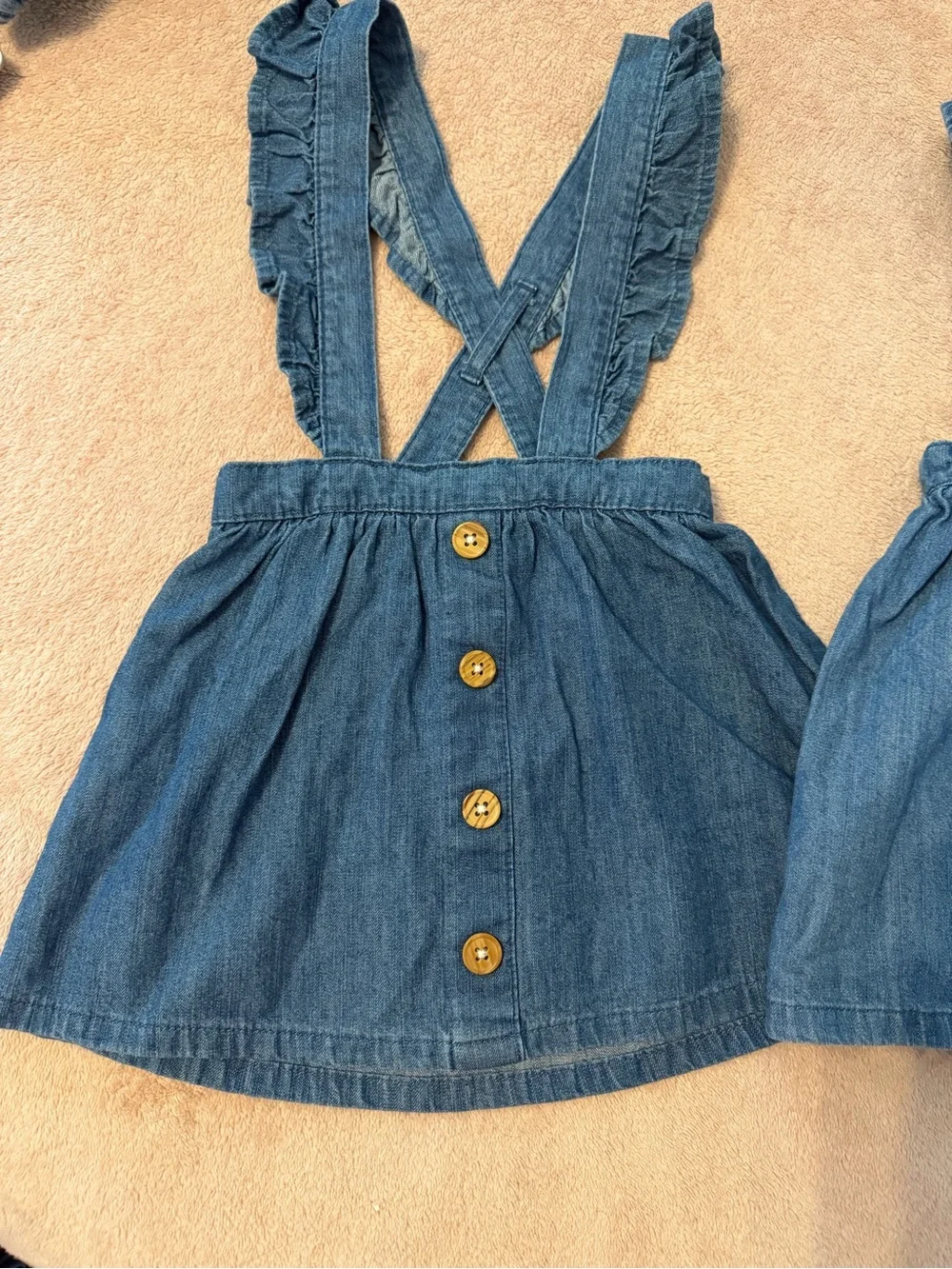 Bundle of 2 Wonder Nation Denim Pinafore Skirts with Colorful Buttons - Blue